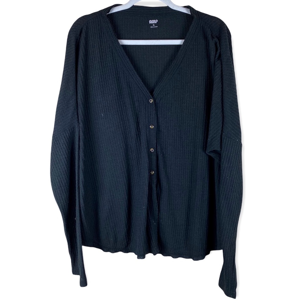 AMP Black Button Up Size XL Cardigan Sweater Top